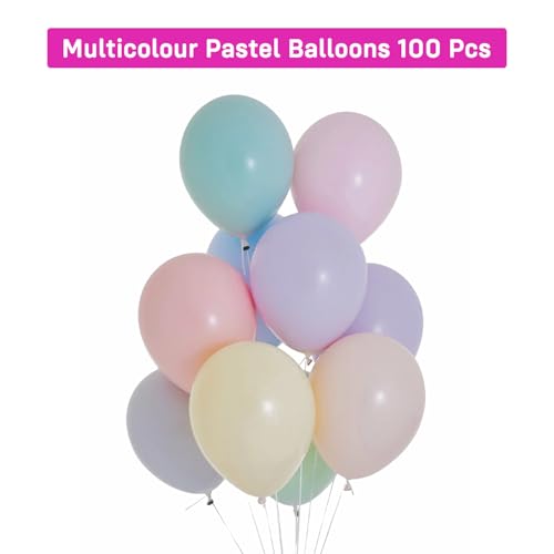 Image of Party Propz Pastel Balloons For Decoration - Pack of 100 Pcs Rainbow Theme Decoration | Candy Theme Birthday Decorations | Multicolor Balloons For Birthday (Latex)