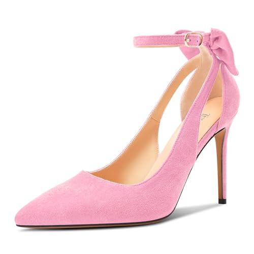 TNYNFBEB Womens Stiletto High Heel Close Pointed Toe Pumps Slip-on Slingback Bow-Knot Prom Dress 3.9 Inches Heels