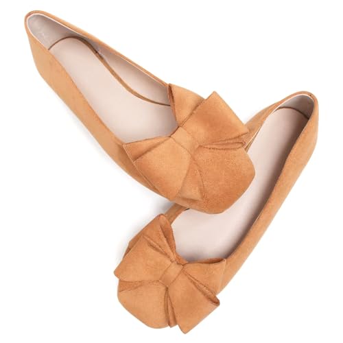 LUXINYU Women's Slip on Flats,Square Toe Solid Classic Shallow Bow Knot Ballet Dance Shoes Soft Comfortable Suede Work Flat Shoes3