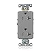 Leviton TDR20-GY 20 Amp, 125 Volt, Tamper Resistant, Decora Plus Duplex Receptacle, Straight Blade, Commercial Grade, Self Grounding, Gray