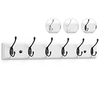 LARHN White Coat Hooks Wall Mounted Coat Rack - 6 Black Wall Hooks - 59 cm - All Fixings Included for Quick & Easy Installation