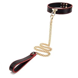 Vrouwelijke paar sex speeltje set, lederen handboeien ketting voor SM sex (Color : Black RED, Size : Collar)