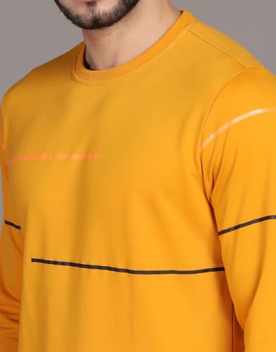 Image of INKKR Striped Men's Round Neck Mustard Full Sleeve T-Shirt