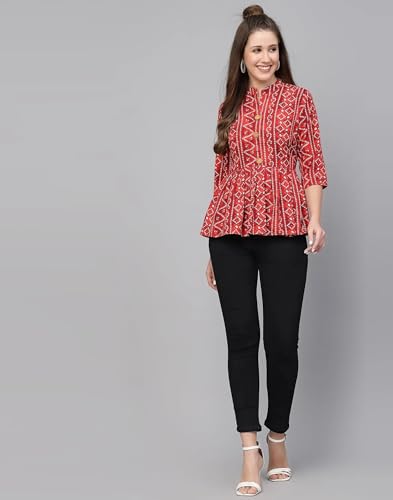 Image of Bollyclues Women's Crepe Bandhni Printed Peplum Top(BC-to)