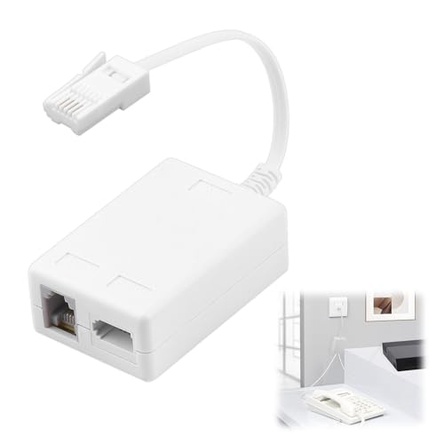 coalwop BT to ADSL RJ11 Microfilter Splitter - BT Plug Male to 2 Female Telephone White Socket Splitter Cable, DSL Signal Stabilizer for UK Landline Telephone FAX Modem Sky and Alarm Systems