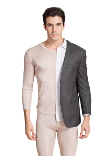 Men Silk Long Johns Top Long Sleeves Thermal Underwear Shirts Mulberry Silk Scoop Neck Base Layer Tee Blouse Undershirt4