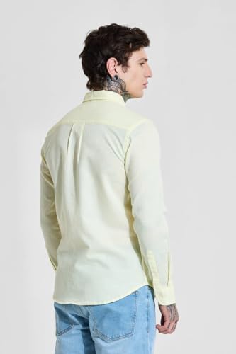 Image of SNITCH Men Casual Shirt | Slim Fit Full Sleeve Button-Down Collar Solid Design | Premium Cotton Linen Blend & Breathable Fabric for Office, Semi-Formal & Everyday Wear