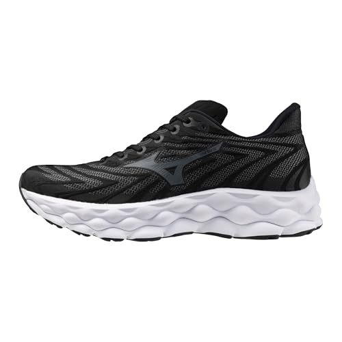 Mizuno Tênis de corrida masculino Wave Sky 8, Preto, cinza metálico, 43