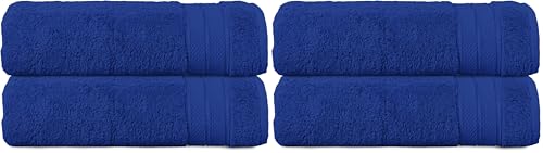 Image of Elegant Comfort Three Line Popcorn Towel Set for Bathroom 27 x 54 inches, Premium Hotel Quality 4-Pack Bath Towels, 100% Turkish Cotton, Soft and Durable, Quick Dry and Highly Absorbent, Cobalt Blue