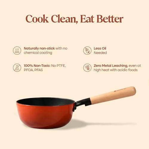 Image of CUMIN CO. Cast Iron Sauce Pan with Lid | 1.5 litres, 18 cm | Induction Base Cookware |5 Years Warranty | Non Toxic Pan for Tea and Serving Sauces | Chemical Free Coating | Beechwood Handle | Rust