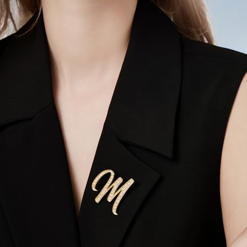 Image of Cicy Bell A-Z Initial 26 Letter Brooch Pins 18k Gold Plated Cubic Zirconia Breastpin Name Personalized Gifts for Women Men