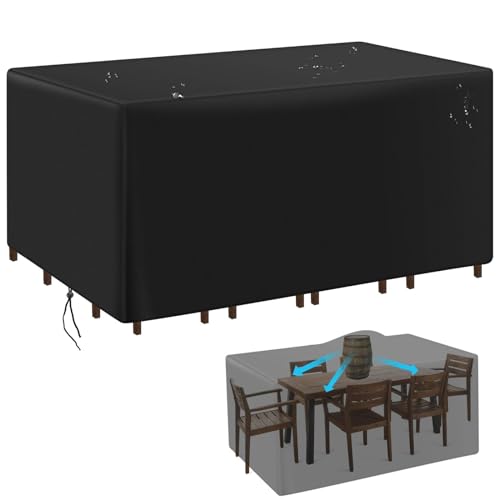PDSYCB Garden Furniture Covers 210x190x80cm//83''L x 75''W x 31''H Outdoor Patio Furniture Cover for Table and Chair Windproof Waterproof Black 420D Oxford Fabric Rectangular Rattan Furniture Covers