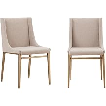 Limari Home Mimi 19" Contemporary Fabric Dining Chairs in Beige/Brass Set of 2