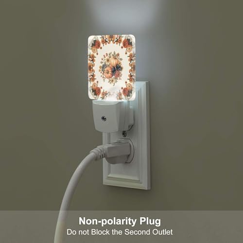 Image of Pumpkin Fall Night Lights Sunflowers LED Plug-in Night Light 2-Pack, Auto Sensor Nightlights Set of 2 for Bedroom Bathroom