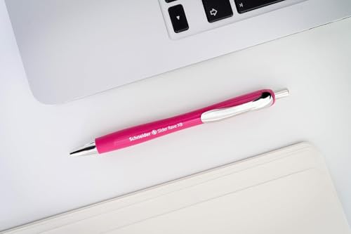 Image of Schneider Slider Rave XB 132554 Ballpoint Pen (Soft Writing without Scratching for Long Texts at School, University and Work) Pack of 4, Bright Pink, Ink: Blue