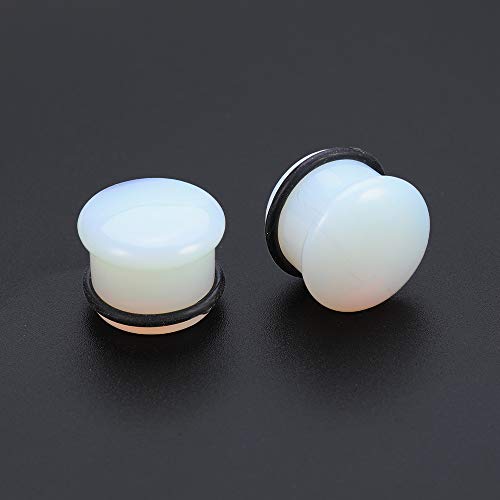 ZS Single Flare Clear Opalite Moonstone Ear Plugs and Tunnels with O-Ring Stretcher Expander Pair4