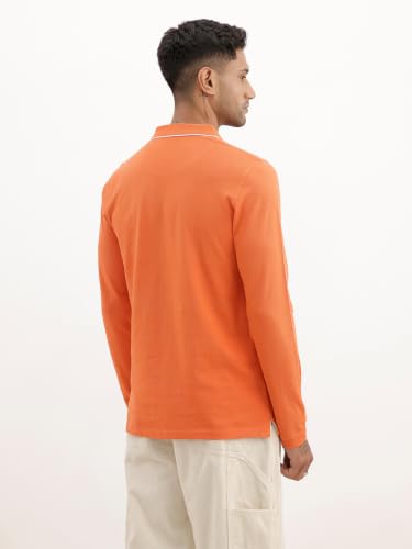 Image of WROGN Men's Tipping Collar Full Sleeve Polo T-Shirt | Orange