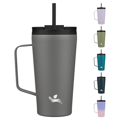 Image of Konokyo 18 oz Insulated Tumbler with Handle & Straw, Stainless Steel Mug