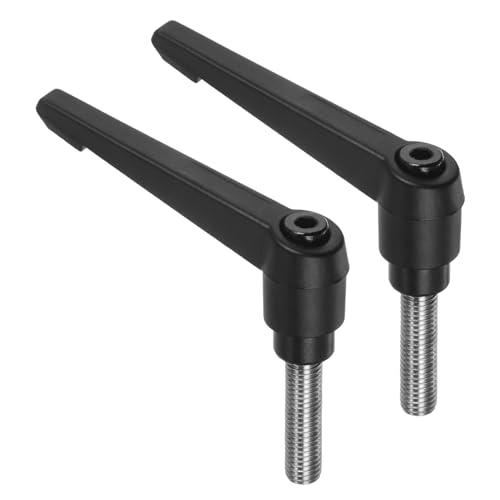 Image of uxcell 2pcs Clamping Lever Handles, M10 x 35mm 304 Stainless Steel Threaded Male Stud, Adjustable Handles Locking Quick Release Ratchet Push Button Bolt Knobs, Black