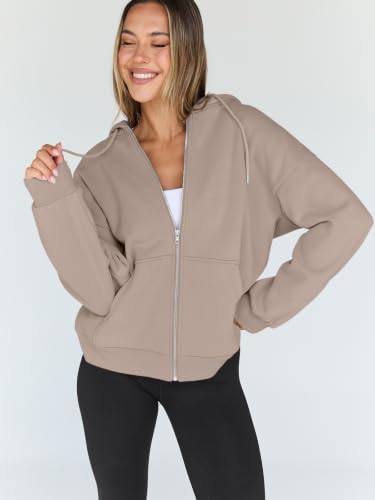 Image of Trendy Queen Womens Zip Up Hoodies 2026 Oversized Sweatshirt | Spring Fall Layering Jacket with Pockets, Casual Track Outfits, Cozy Fleece Winter Clothes