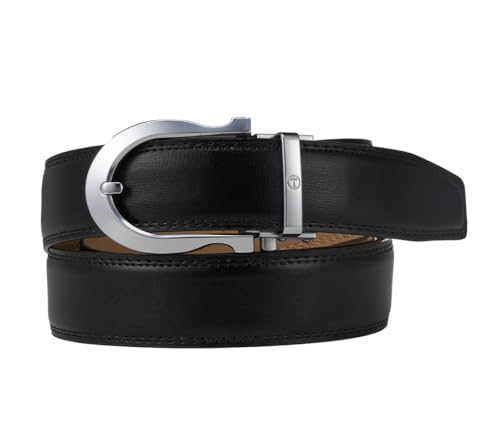 Image of Tonywell Men's Leather Ratchet Belt, 1 3 /8 inch Adjustable Dress Belt, Trim to Fit