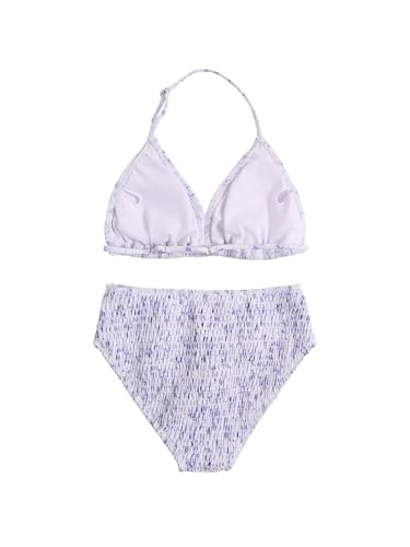 Image of RoseSeek Girl's Tie Dye Smocked 2 Piece Swimwear Sets Backless Halter Bikini Cute Brief Bathing Suit
