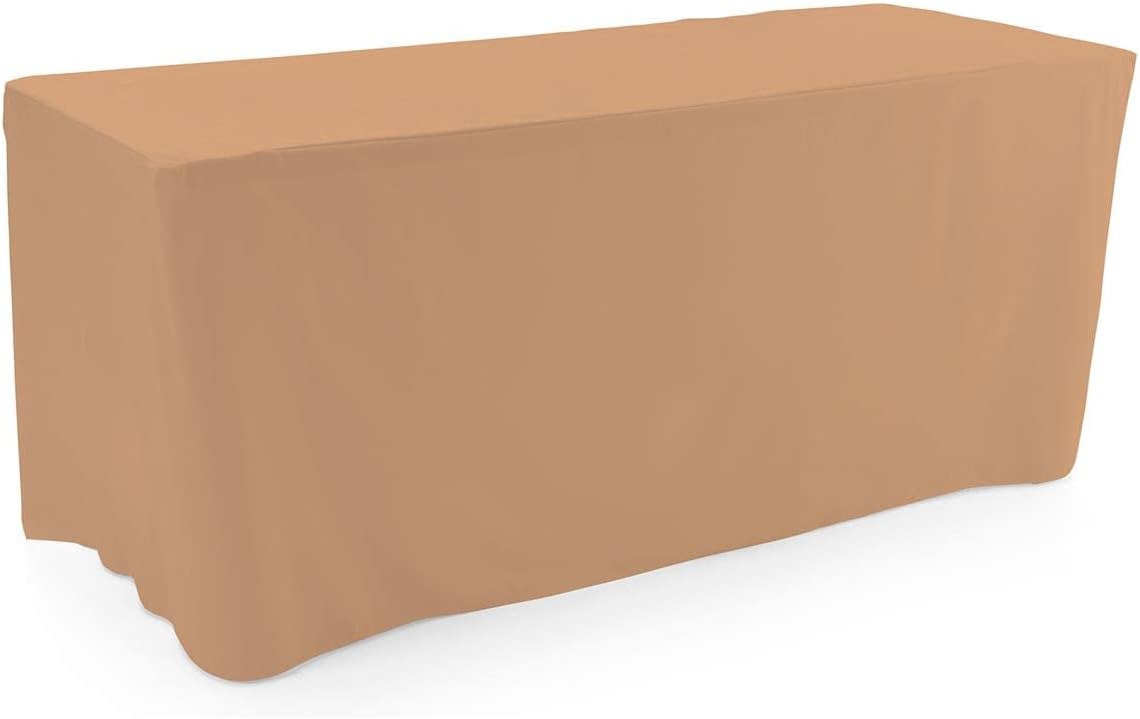 Displays2go 6' Stretch Polyester Table Cloth, Fitted Design - Tan (FT6BE)