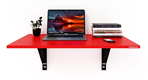 Image of Madhuran Elai Engineered Wood Wall Mounted Laptop Foldable Study Pc Table (80x53 cm Red) Office Bedroom Living Room Multipurpose Furniture Accessories Workstation