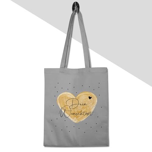 Baumwolltasche - Aufdruck selbst gestalten - Dein Wunschtext I Geschenk personalisiert Weihnachten I Vatertag I Muttertag I Geburtstag - Unisize - Hellgrau - herz bag jutebeutel