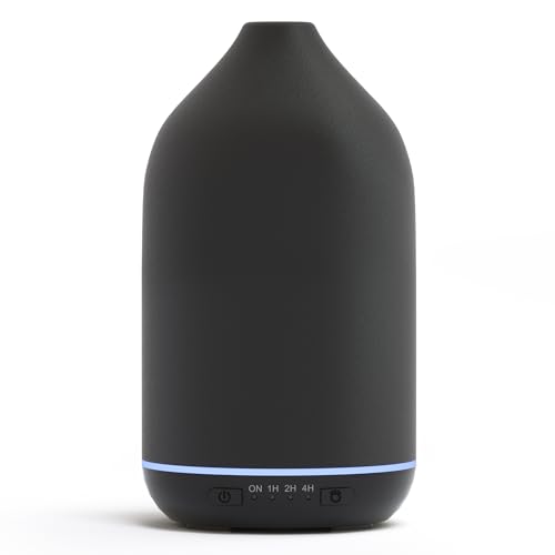 SALKING 200ml Ceramic Diffuser, Black Stone Essential Oil Diffuser, Ultrasonic Aromatherapy Diffusers with 7 Colour Light Timers, Auto Shut-Off Function for Home