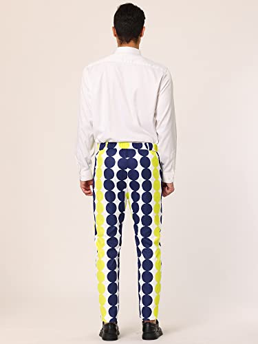 Lars Amadeus Men's Polka Dots Printed Color Block Flat Front Dress Pants 28 Black Yellow #TOP4