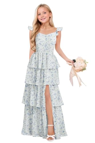 Junior Prom Dresses for Teen Girls with Slit Ruffle Sleeve Floral Junior Wedding Guest Dress Summer 6