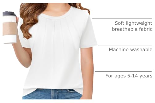Image of Haloumoning Girls Pleated T Shirts Kids Summer Short Sleeve Fashion Tops Tees 5-14 Years