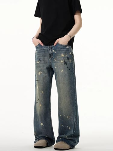 GUOYUXIAO Men's Jeans Retro Straight-Leg Denim Pants American-Style Washed Casual Pants Trouser for Men3