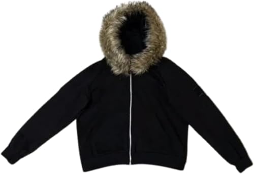 Goolecrimp Sweat À Capuche Rétro Unisexe Décontracté avec Fermeture Éclair Et Col en Fausse Fourrure Y2k Sweatshirt Léger Fashion Hip Hop Punk Street...