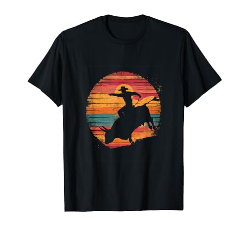 Bull Riding Bull Rider Rodeo Cowboy Silhouette retrò Maglietta