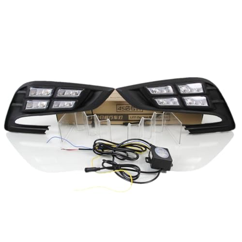 July King LED Daytime Running Lights compatible For Buick Encore Opel Mokka X 2016-2020, LED 6000K Front Bumper DRL Fog Lamp + Yellow Turn Signals