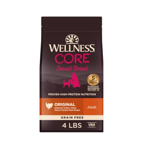 Wellness CORE Small Breed Adult Dry Dog Food, Grain Free Kibble, Natural, High Protein, Turkey and Chicken Recipe, 4 lb Bag