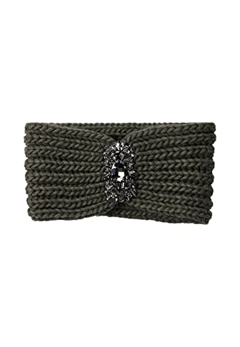 HALLHUBER Strickstirnband aus grobem Alpaka-Wolle-Viskose-Mix mit Zierspange Reed Green Melange, One Size Cover