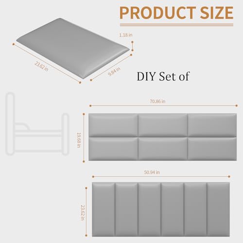 Image of Headboards Wall Panel for Twin, Self-Adhesive 3D Upholstered Panel for Bedroom /Living Room (6 Pieces 9.84 in x 23.6 in)