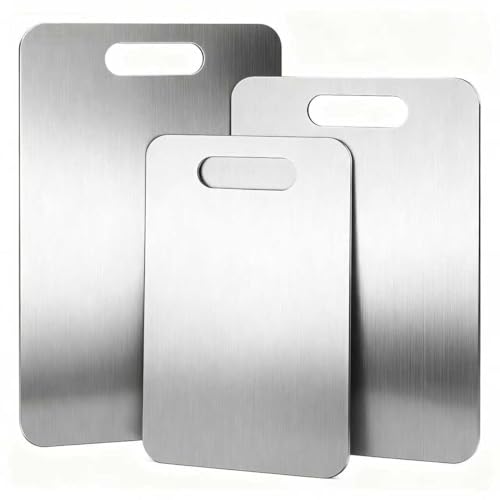 Comparison: Best 304 Stainless Steel Cutting Board 9 3 PCS Stainless Steel Cutting Boards for Kitchen, 304 Metal Non Stick Chopping Board Set, Dishwasher Safe & Warp Proof (15.3