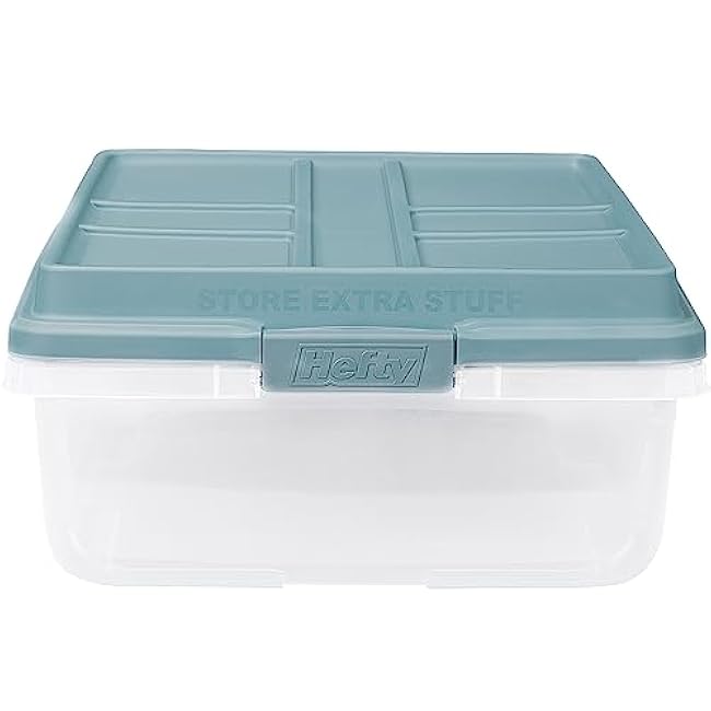 Hefty HI-RISE 40 Qt Stackable Storage Bins with Lids ¨C 6 Pack Clear Plastic Under Bed Storage Containers, Shoe Organizer Boxes with XL Lid-Locking Latches, Comfort-Grip Handles, Durable Double Rim