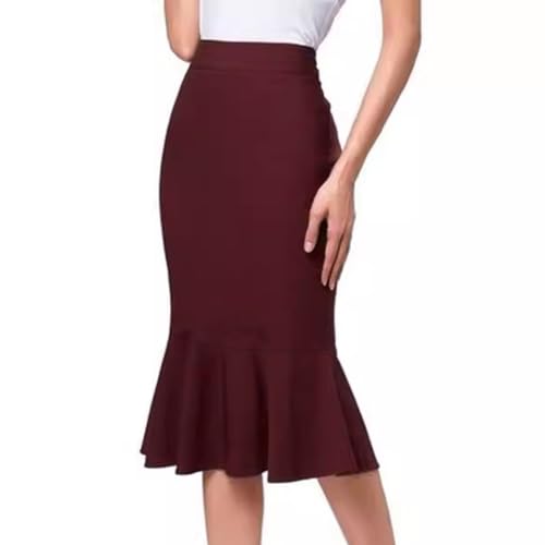Womens Mermaid Pencil Skirts Plus Size Stretch High Waist Ruffle Hem Bodycon Midi Skirts Business Office Work Skirts2
