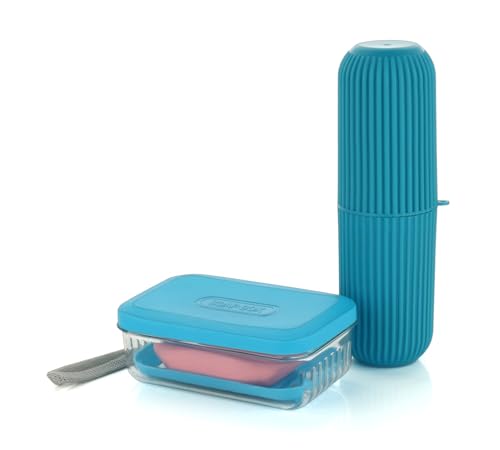 Image of iSTAR Travel Soap Case Toothbrush Case Waterproof Travel Soap Dish Shower with Convenient Handle Leakproof Soap Holder for Bathroom Camp (Sky Blue)