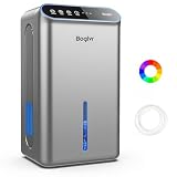 Dehumidifier for Home up to 1000 sq.ft, 98oz Small Quiet Dehumidifier with Drain Hose, 3 Timer Modes, Auto Shut Off, Aromatherapy & 7 Color Light for Bedroom, Bathroom, Basement (Space Gray)