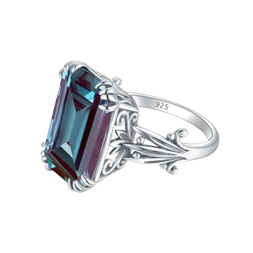 GEMS VIBES Color Changing Alexandrite Ring For Women Solid 925 Sterling Silver Handmade Ring June Birthstone Ring Vintage Designer Ring Genuine Gemstone Alexnadrite Ring Love Gift For (Alexandrite)
