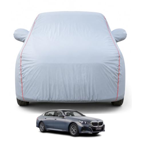 Image of Premium Car Cover for BMW 5 Series Model | Waterproof, UV & Dust Protection | Mirror & Antenna Pocket | Triple Stitched, Soft Inner Lining, Belt & Buckle (Dark Grey)