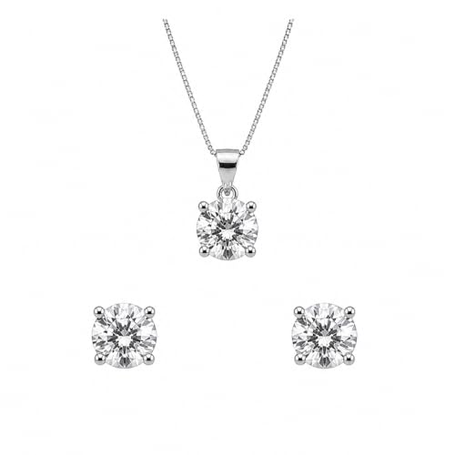 Idée cadeau femme parure en argent 925 élégante avec collier et boucles d'oreilles brillants