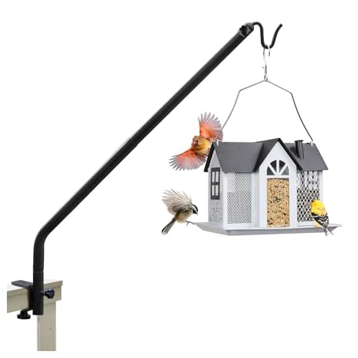 Kingsyard Heavy Duty Deck Hook, 27"-39" Adjustable Metal Deck Railing Hooks for Hanging Bird Feeders, Planters, Suet Baskets, Lanterns, Wind Chimes, Clamp Mounted