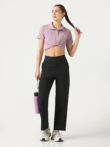 Image of TECHNOSPORT Women's Straight Fit Solid Track Pant for Casual Wear, Active Lifestyle